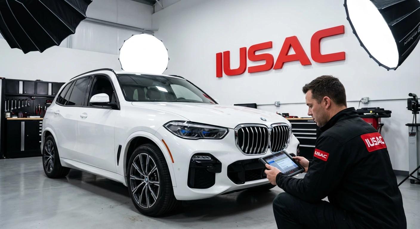 Mechanik IUSAC wyceniający koszty naprawy BMW X5 po imporcie z USA