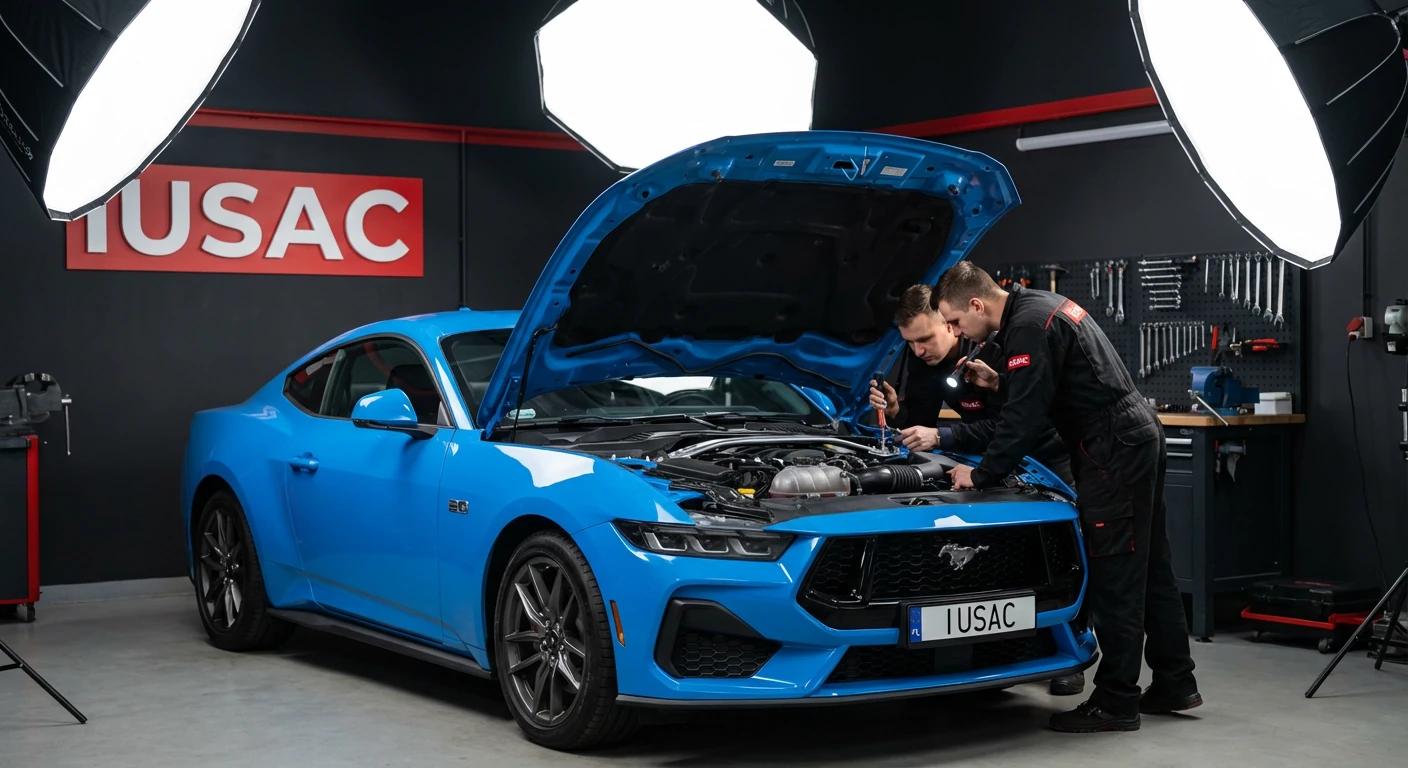 Eksperci IUSAC sprawdzający ukryte uszkodzenia w Fordzie Mustangu z USA