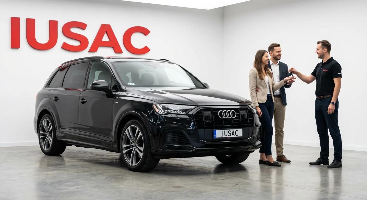 Zadowolony klient odbierający naprawione Audi Q7 w siedzibie IUSAC