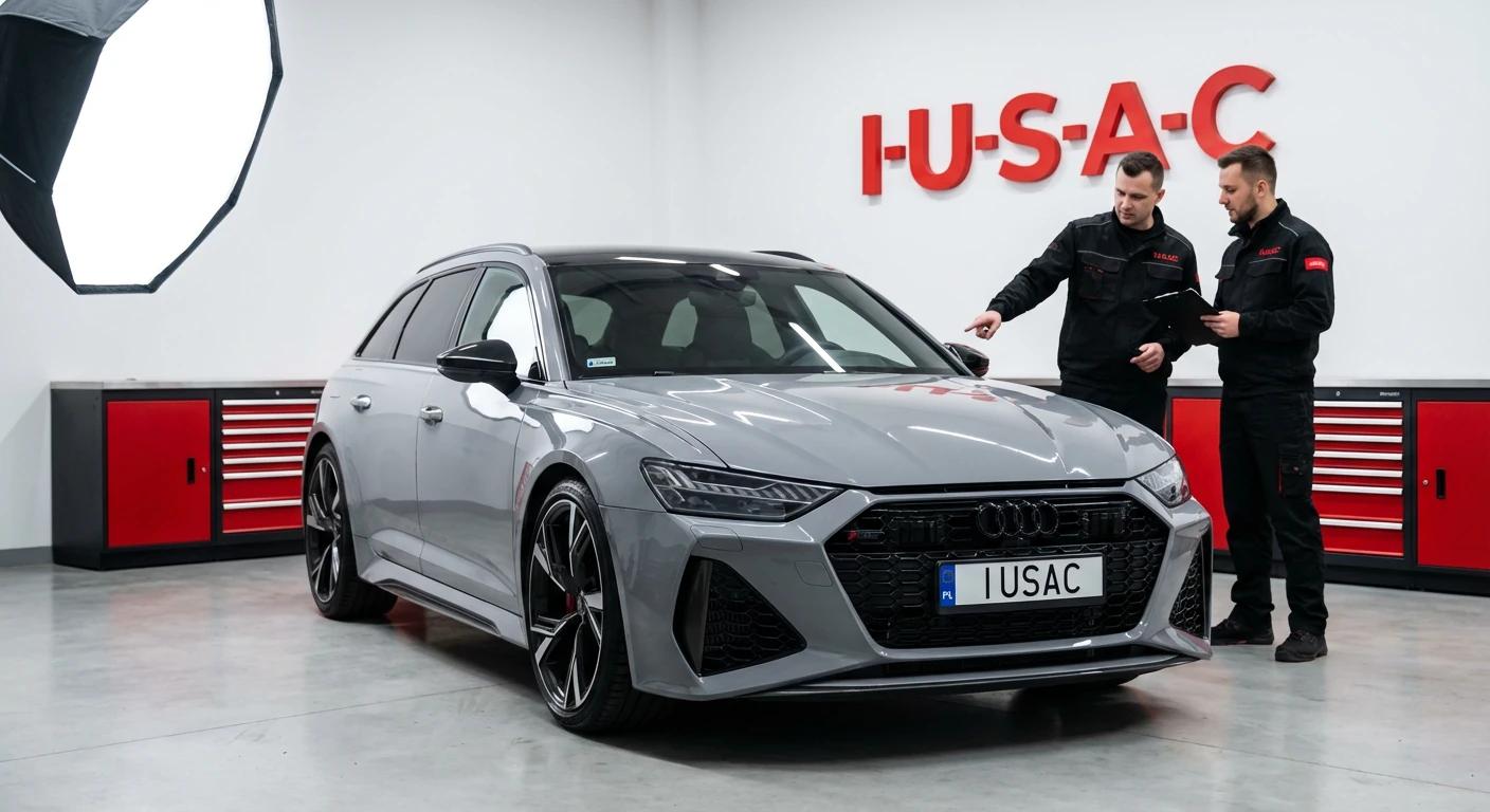 Specjaliści IUSAC analizujący koszty naprawy Audi RS6 Avant 2025 sprowadzonego z aukcji Copart