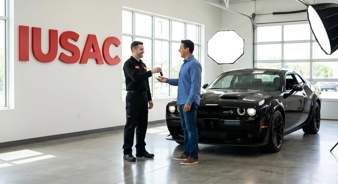 Przekazanie kluczyków do sprowadzonego Dodge Challenger SRT po załatwieniu formalności celnych przez IUSAC