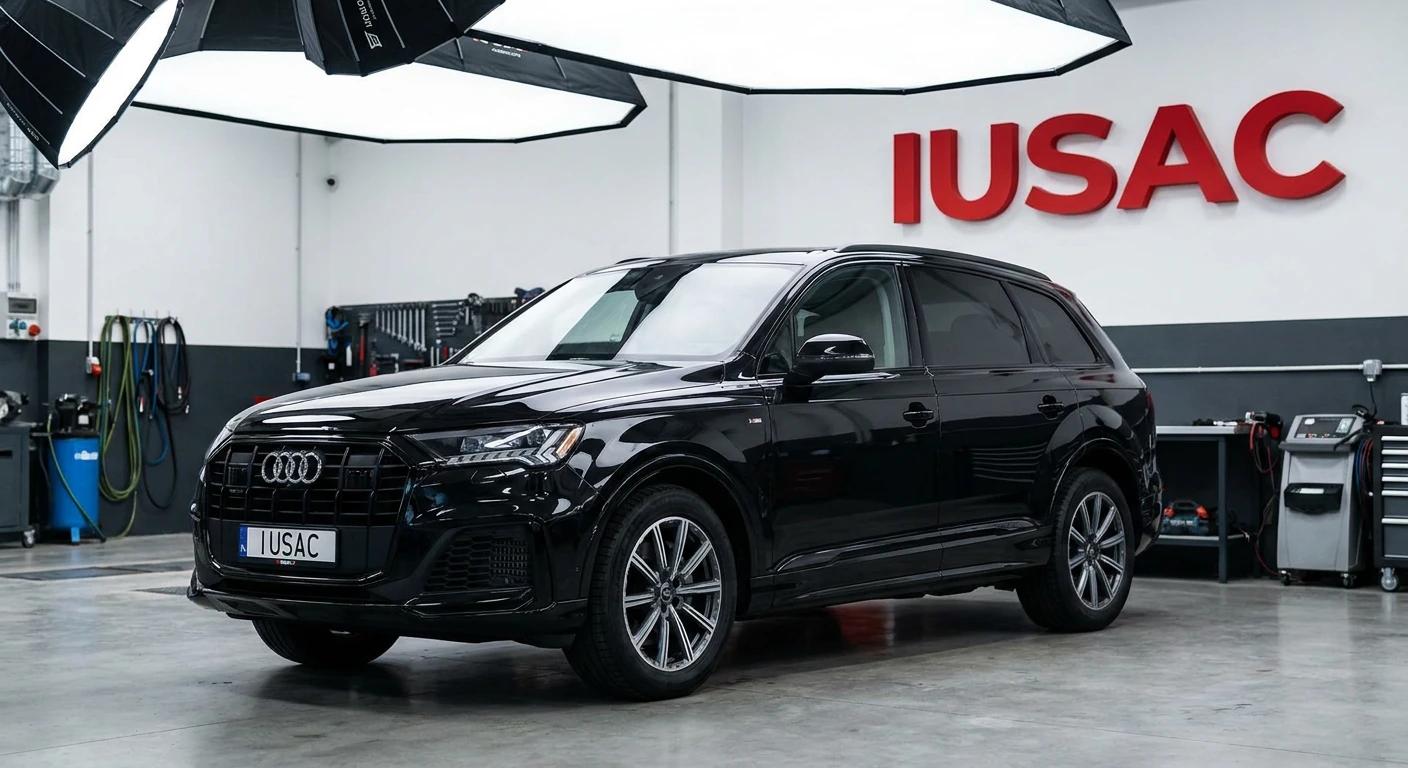 Czarne Audi Q7 4M sprowadzone z USA w nowoczesnym warsztacie IUSAC
