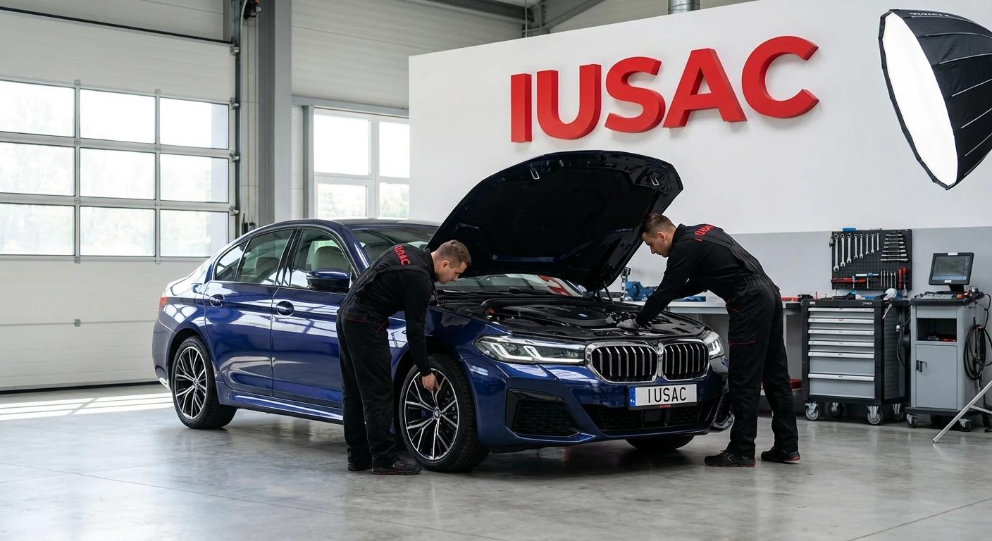 BMW serii 5 G30 z USA podczas inspekcji w nowoczesnym warsztacie IUSAC