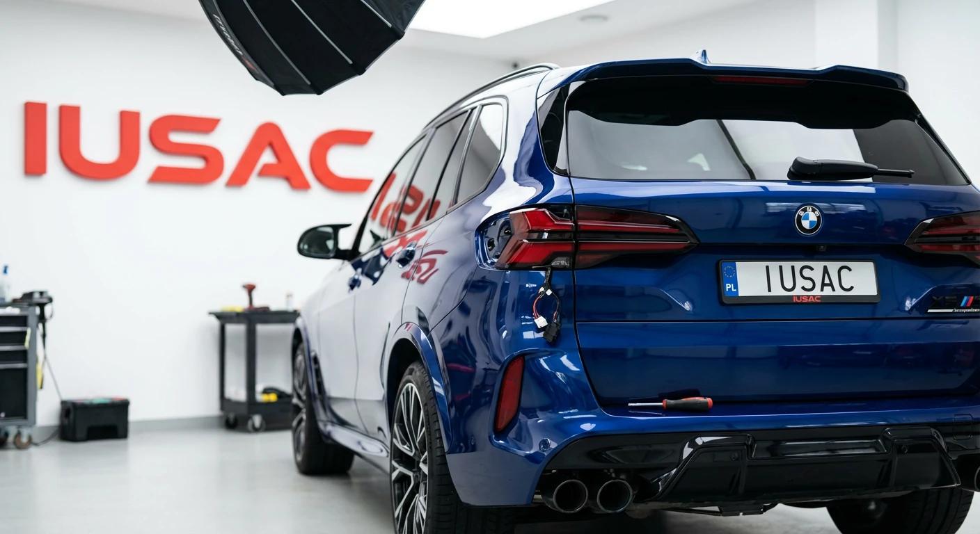 Konwersja tylnych lamp LED w BMW X5 M Competition 2025 z USA do standardów europejskich w profesjonalnym serwisie IUSAC.