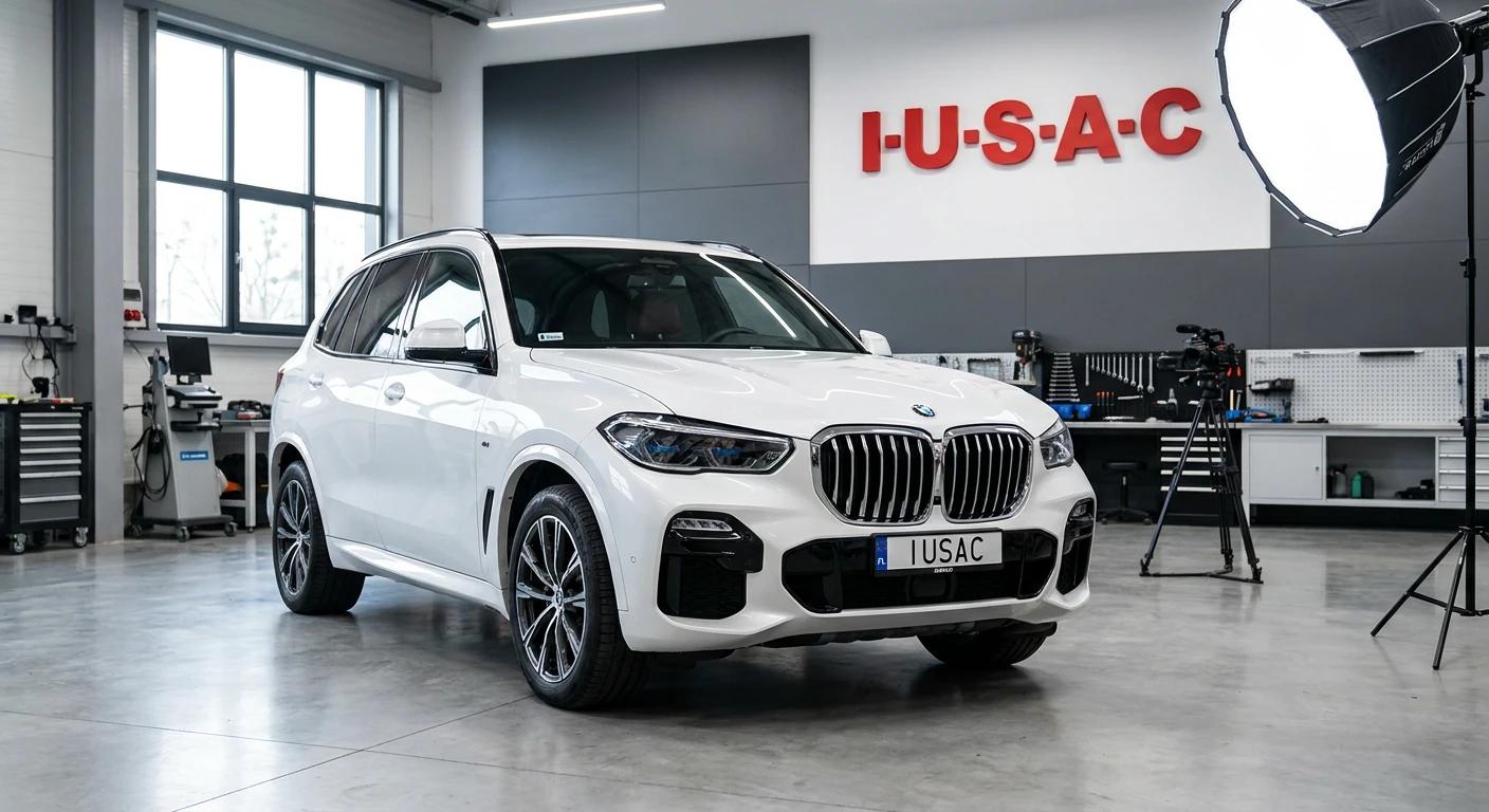 Białe BMW X5 G05 z 2024 roku w nowoczesnym serwisie IUSAC przygotowane dla klienta z Ostrowca Świętokrzyskiego