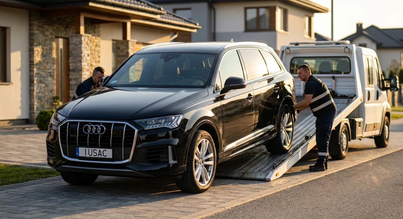 Dostawa luksusowego Audi Q7 lawetą IUSAC prosto pod dom klienta w Ostrowcu Świętokrzyskim