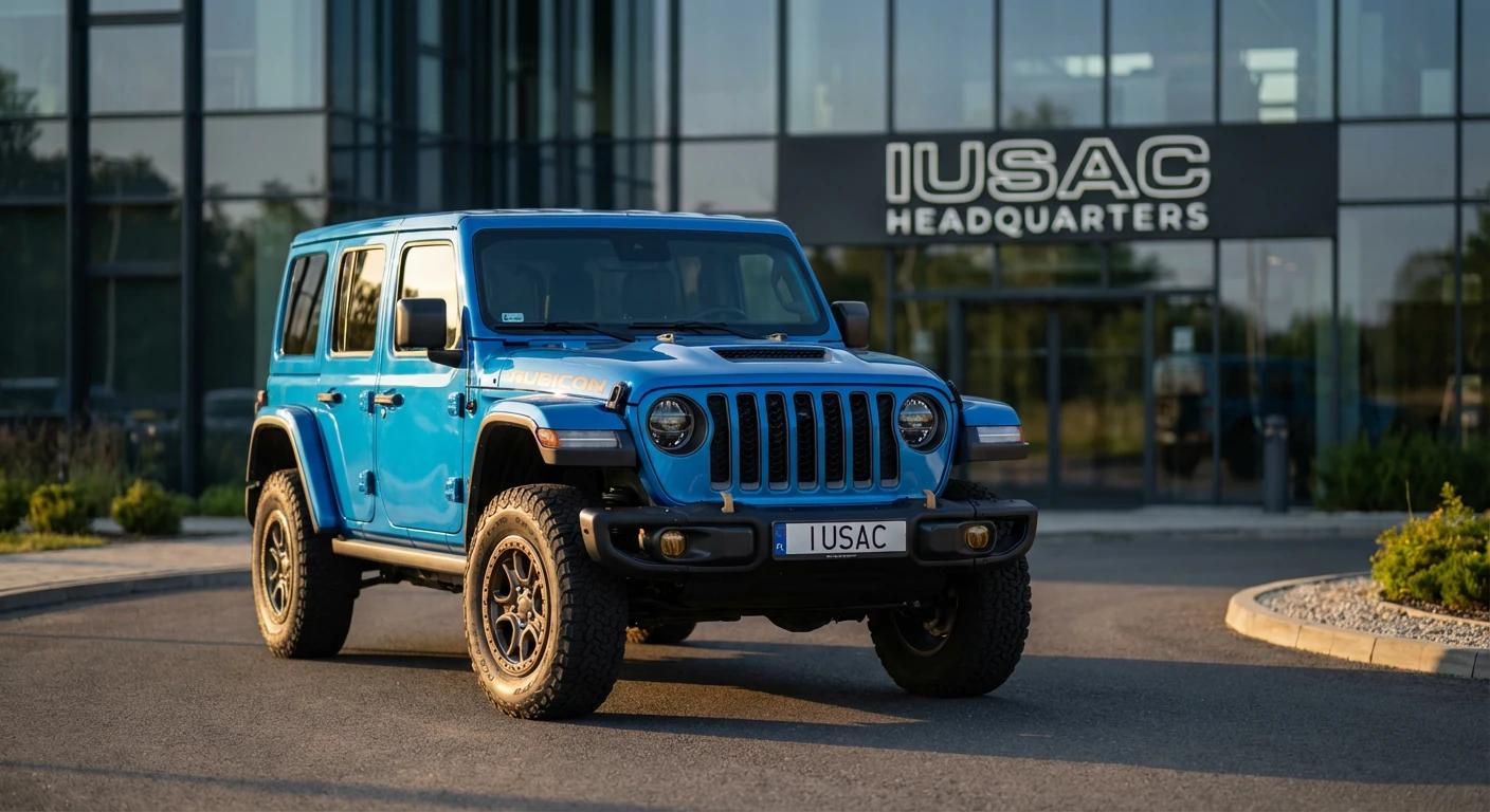 Naprawiony Jeep Wrangler Rubicon 392 z USA z polską tablicą rejestracyjną przed siedzibą IUSAC.