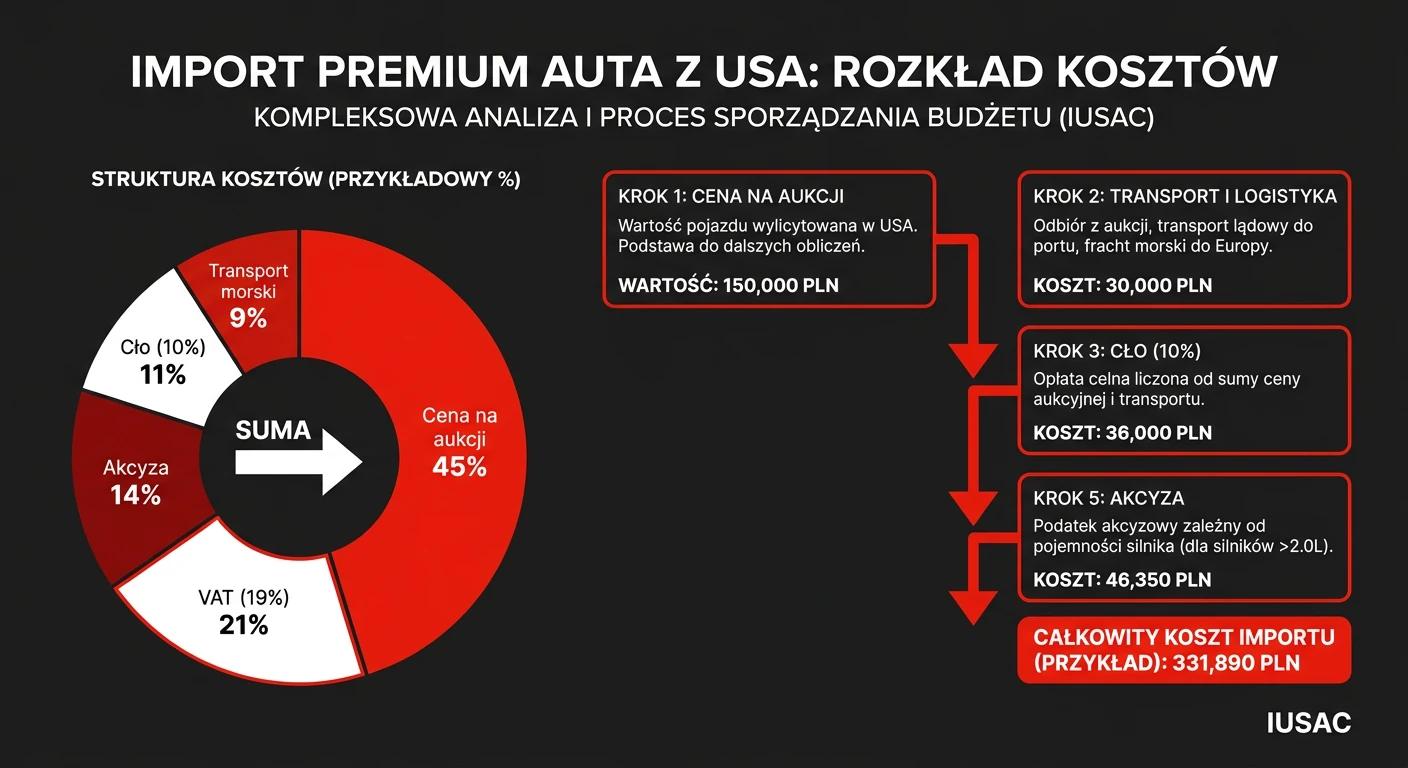 Analiza kosztów importu aut premium z USA w 2026 roku opracowana przez ekspertów firmy IUSAC