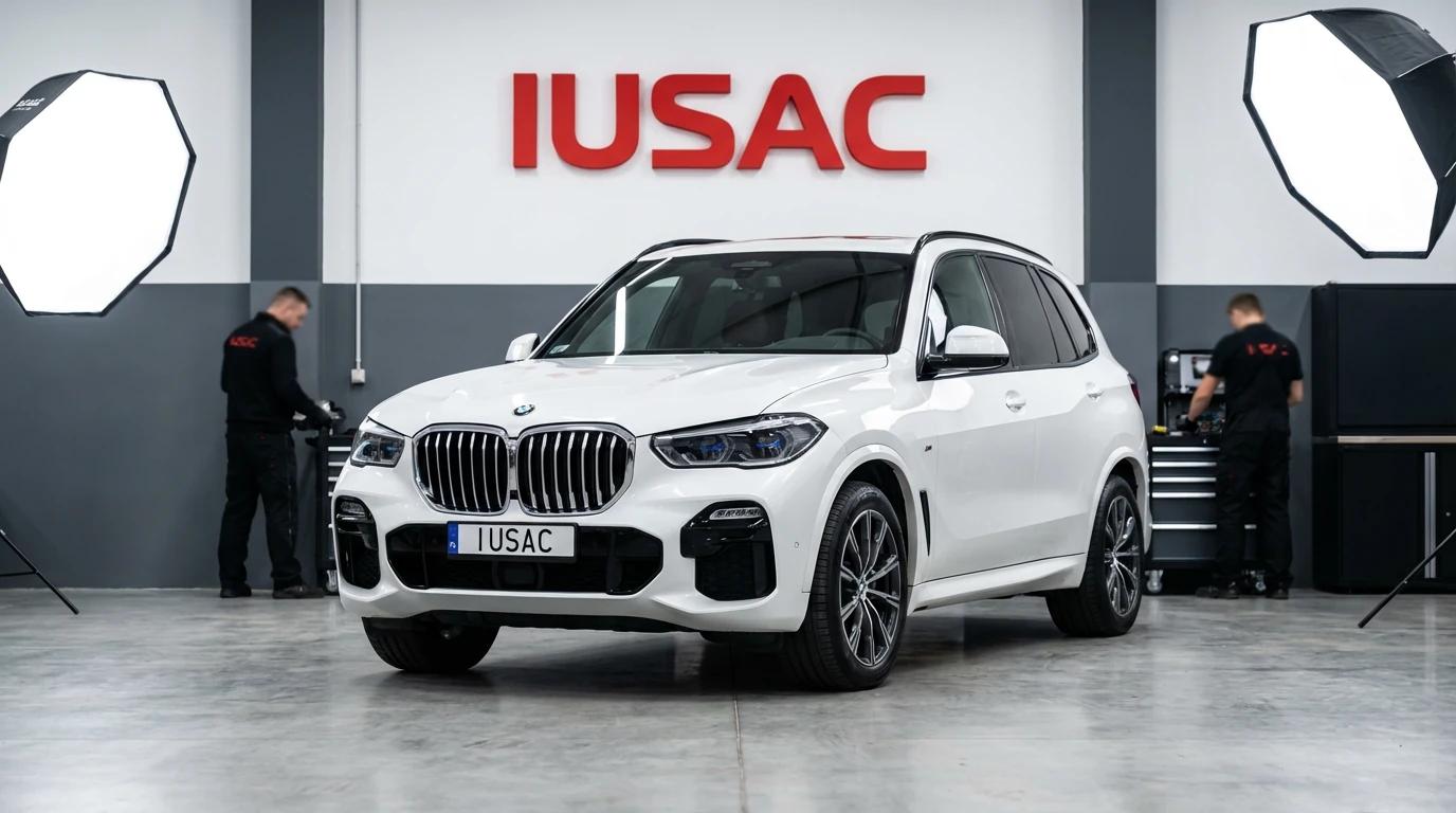 Wylicytowane BMW X5 G05 w trakcie inspekcji w nowoczesnym warsztacie IUSAC po imporcie z USA