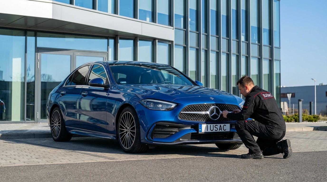 Technik IUSAC sprawdzający stan techniczny Mercedesa Klasy C W206 przed procesem polonizacji systemu