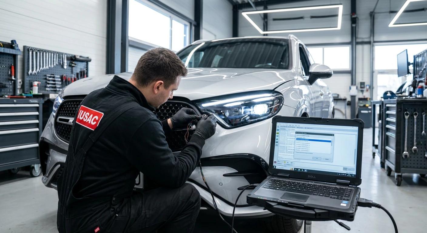 Technik IUSAC kodujący reflektory Mercedesa GLC z USA na rynek europejski