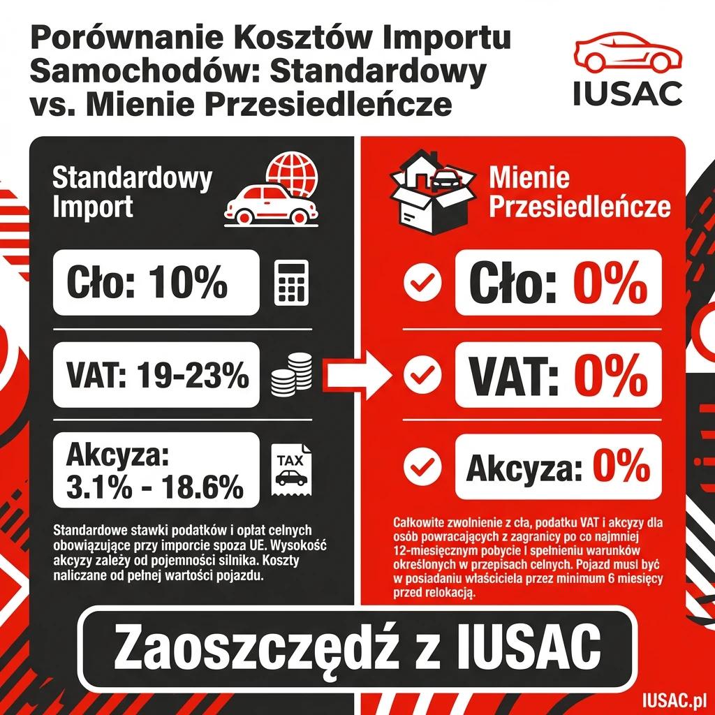 Porównanie kosztów sprowadzenia auta z USA: standardowy import vs mienie przesiedleńcze