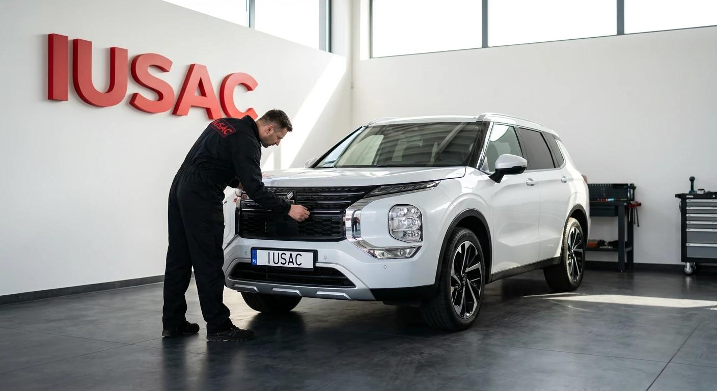 Biały Mitsubishi Outlander z USA w nowoczesnym warsztacie IUSAC – analiza kosztów i różnic.