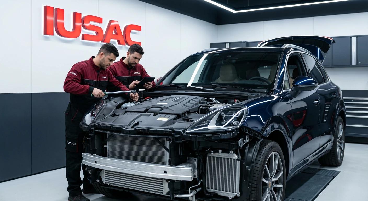 Mechanicy IUSAC naprawiający powypadkowe Porsche Cayenne S sprowadzone z USA