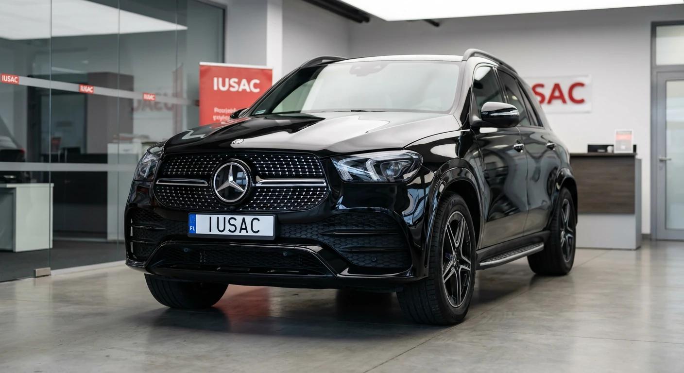 Gotowy do odbioru czarny Mercedes GLE z USA z tablicami rejestracyjnymi IUSAC