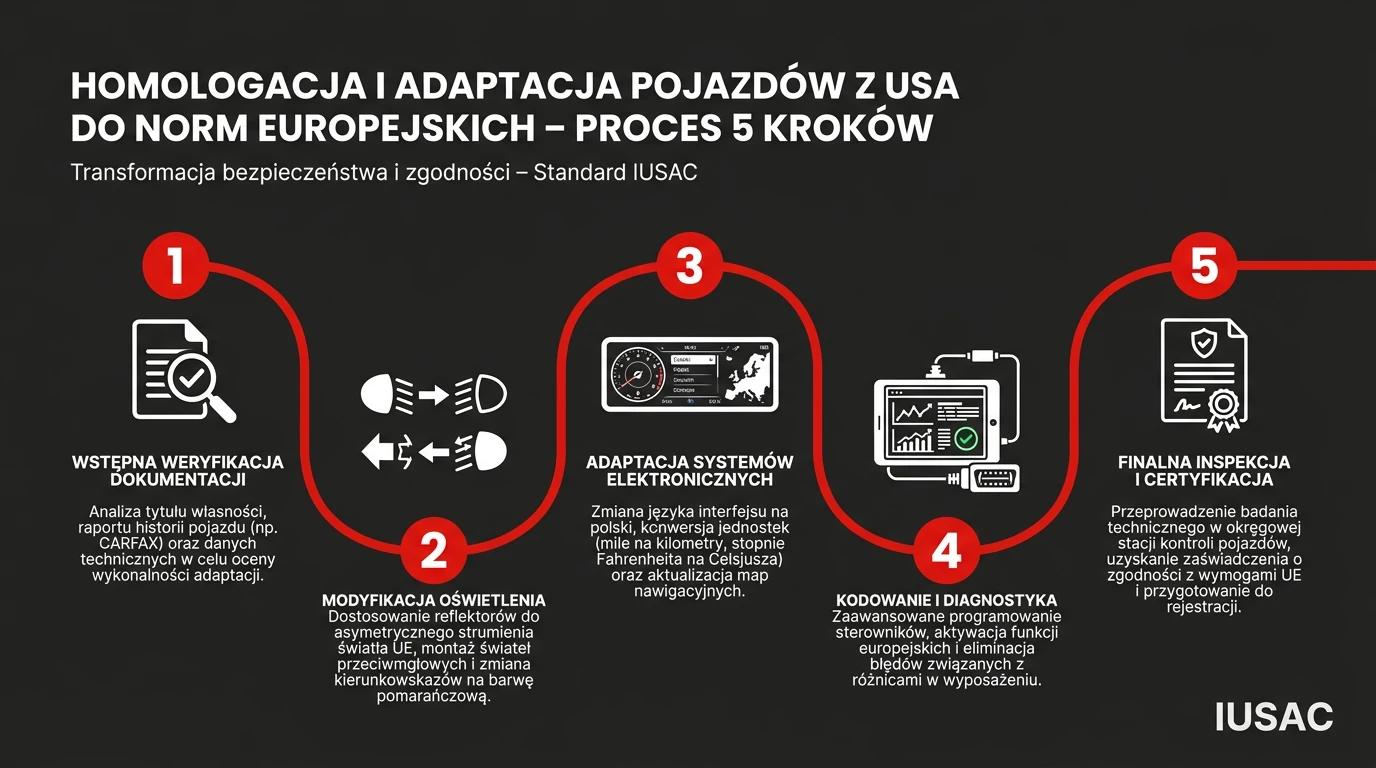 Proces homologacji i konwersji lamp w Volvo sprowadzonym z USA