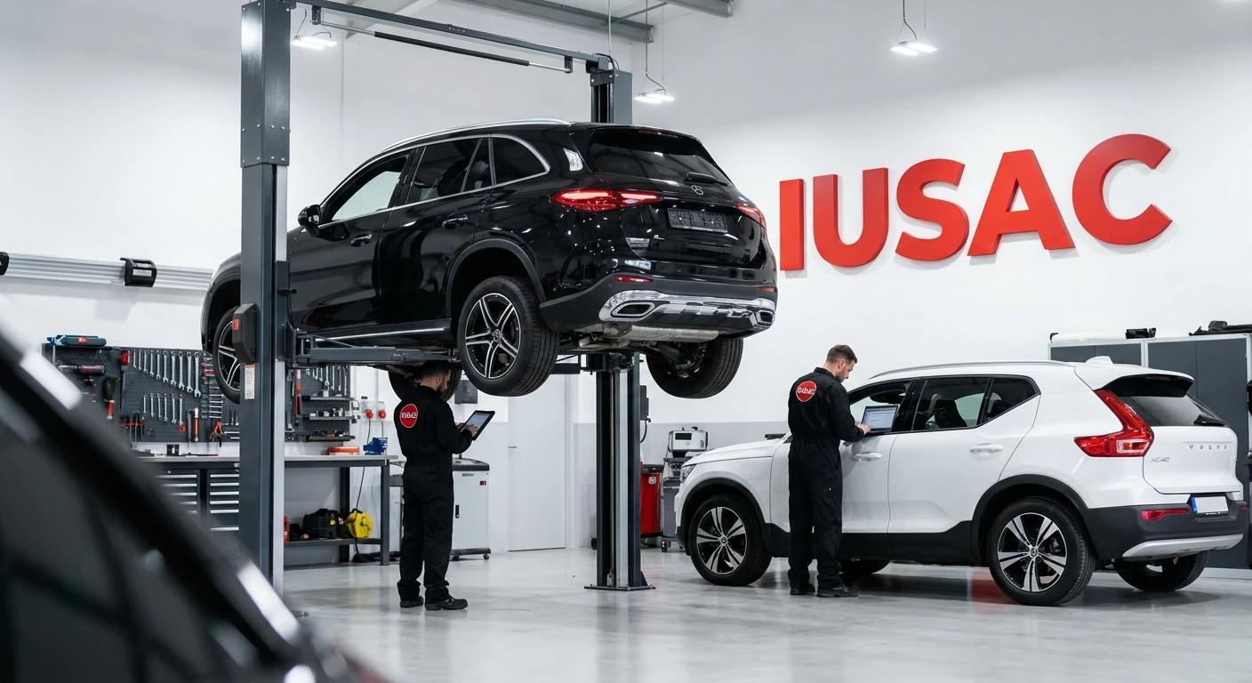 Technicy IUSAC diagnozujący elektronikę w samochodach z USA
