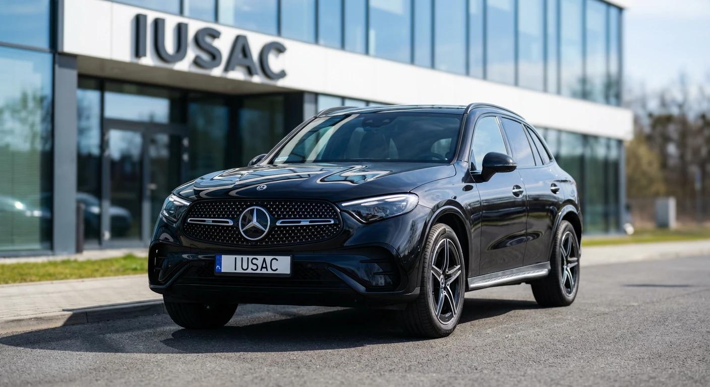 Gotowe do odbioru samochody premium w tym Volvo XC60 z USA przed biurem IUSAC