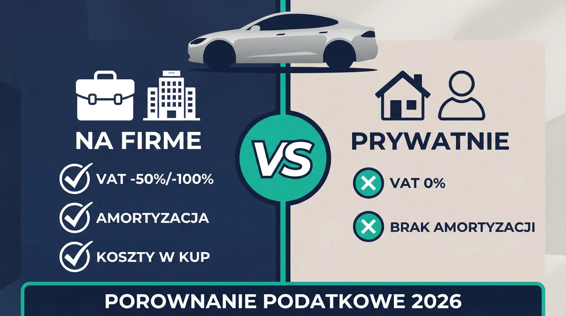 Import auta z USA na firmę vs prywatnie - porównanie podatkowe z odliczeniem VAT i amortyzacją 2026