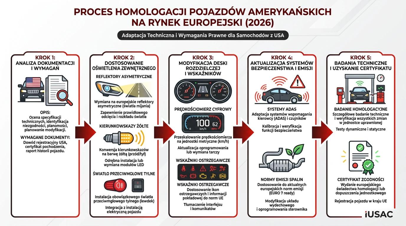 Schemat homologacji i dostosowania aut z USA do wymogów europejskich w 2026 roku
