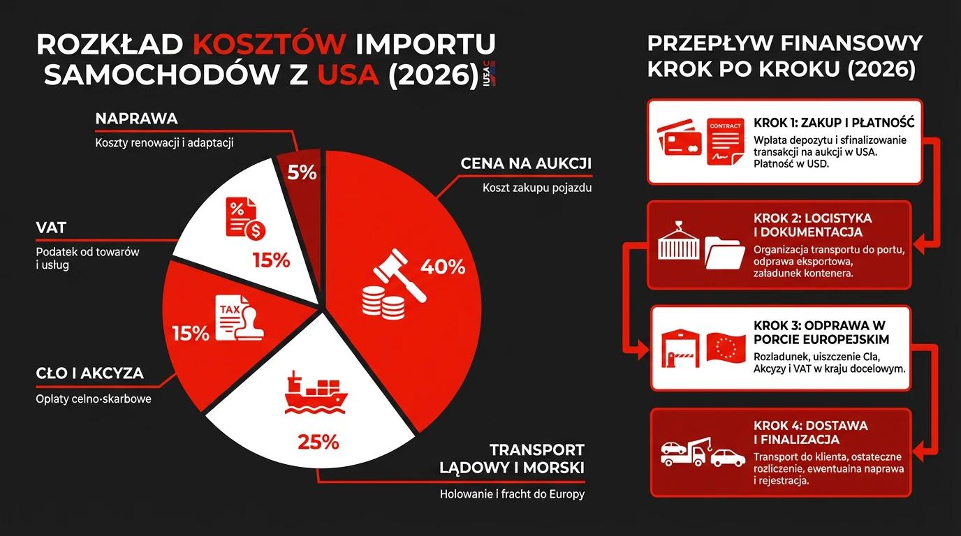 Struktura kosztów i opłacalność sprowadzania samochodów ze Stanów w 2026 roku