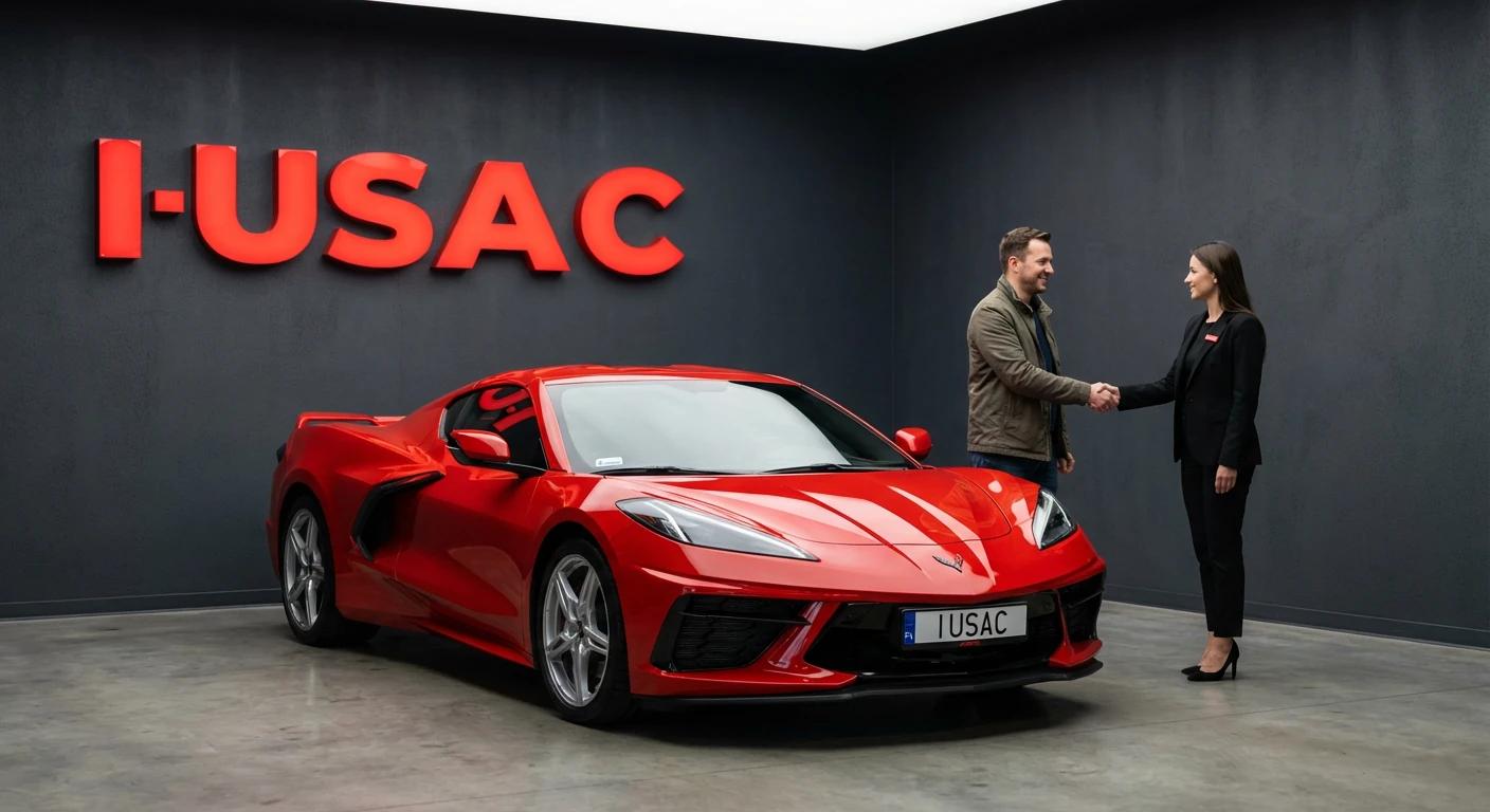 Zadowolony klient odbierający Chevroleta Corvette sprowadzonego na zamówienie przez IUSAC