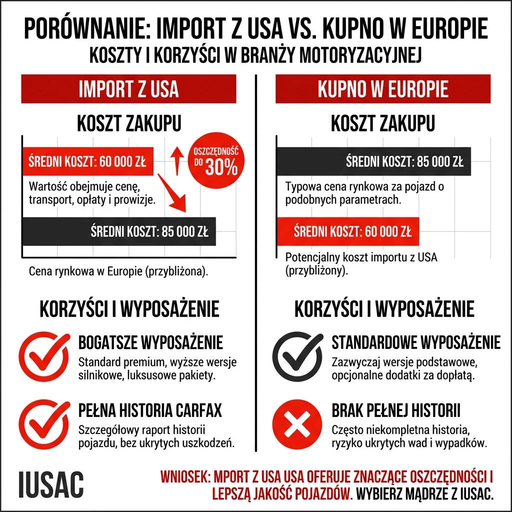 Wykres IUSAC porównujący koszty zakupu BMW X3 USA z rynkiem europejskim.