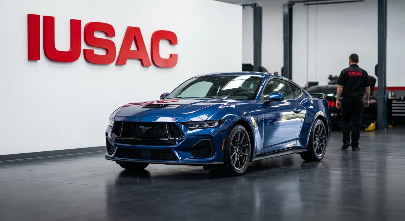 Ford Mustang Dark Horse 2024 w nowoczesnym warsztacie IUSAC - najlepsza firma do sprowadzenia auta z USA.