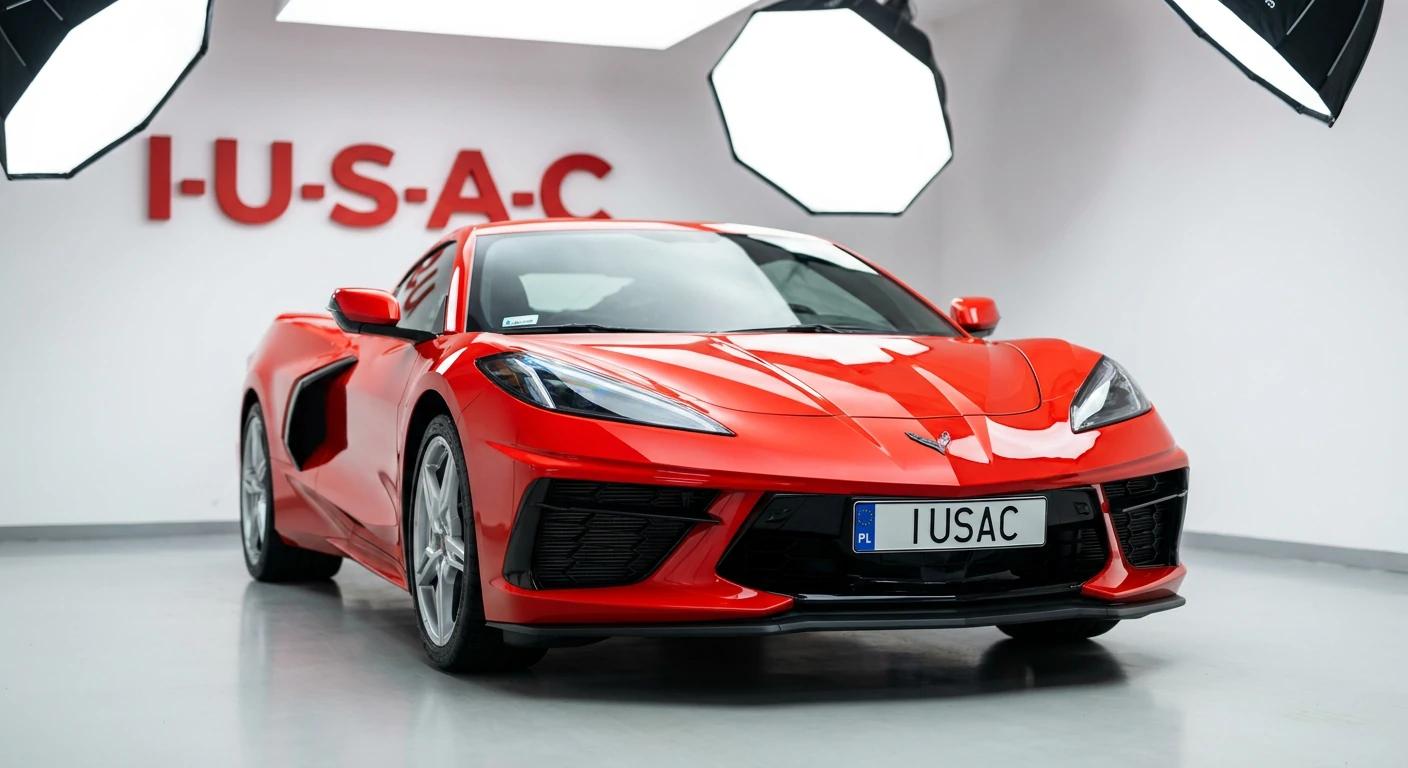 W pełni naprawiony Chevrolet Corvette C8 2025 gotowy do odbioru przez klienta w salonie IUSAC.