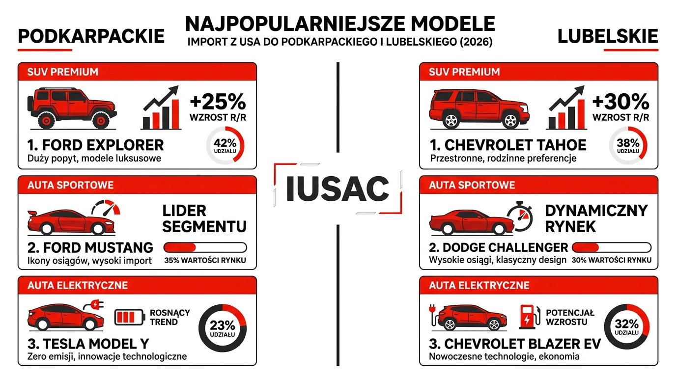 Najpopularniejsze modele aut z USA sprowadzane na Podkarpackie i do Lublina w 2026 roku