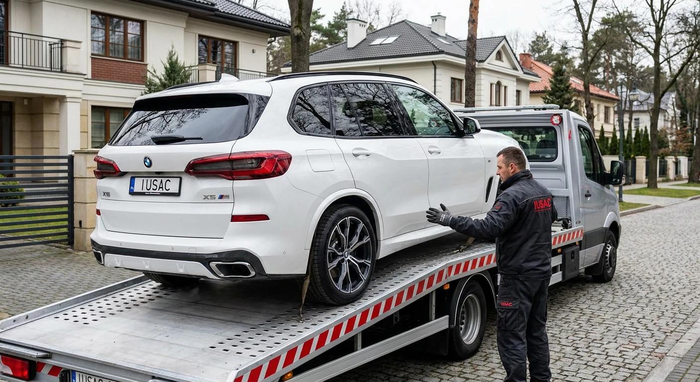 Dostawa lawetą BMW X5 z USA pod dom na Śląsku przez specjalistę IUSAC