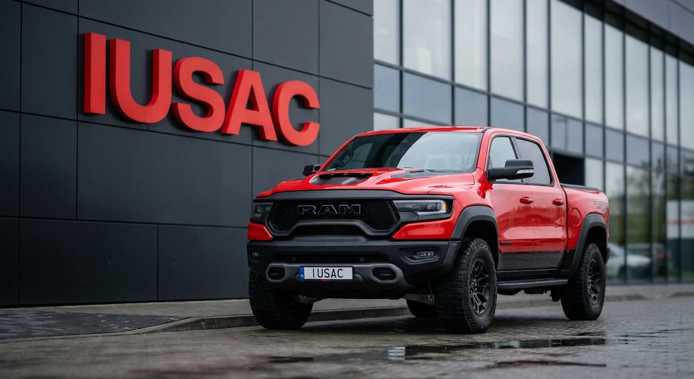 Potężny Dodge RAM 1500 TRX z USA gotowy do odbioru przed siedzibą firmy IUSAC