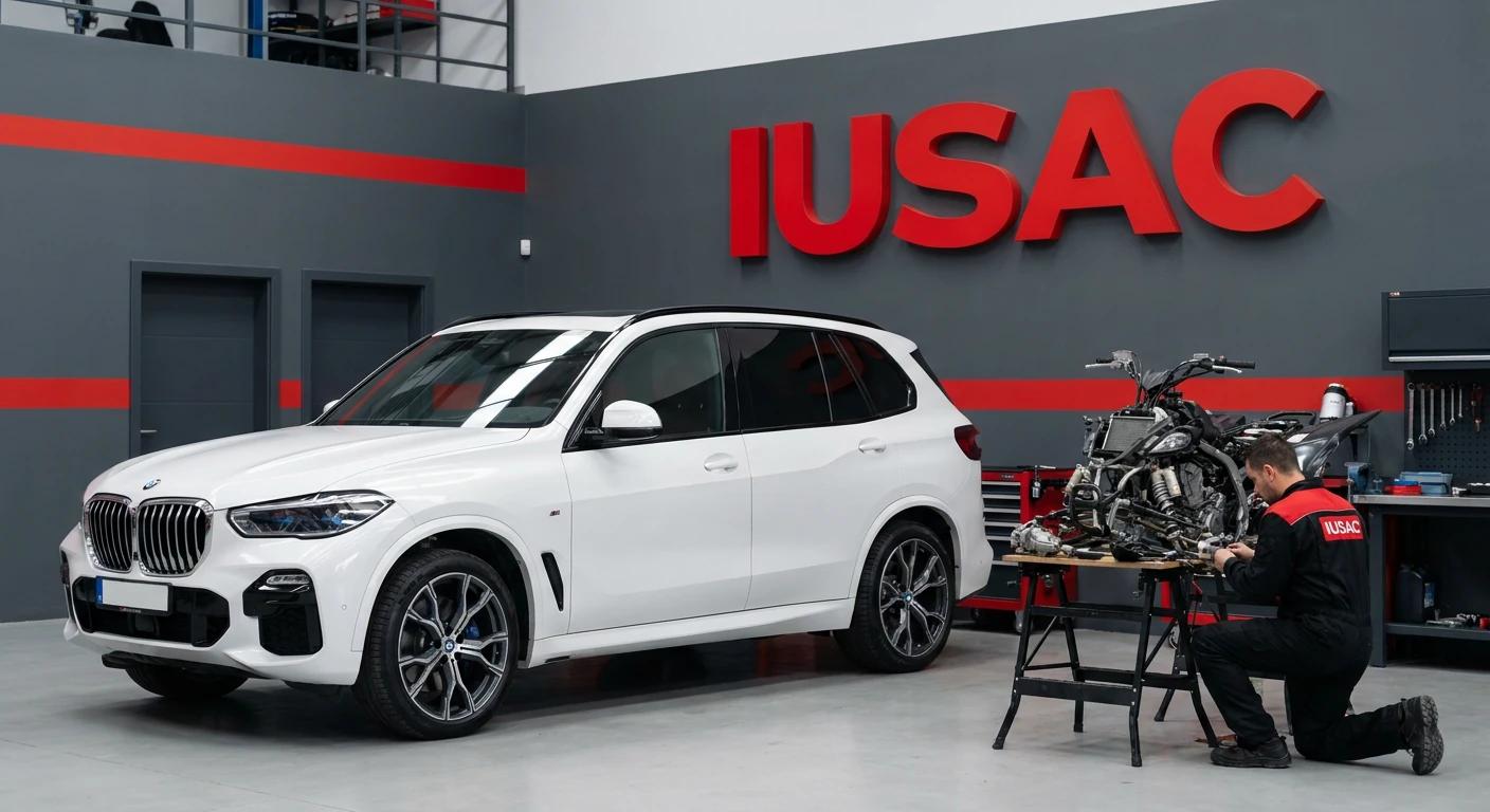 Mechanik IUSAC sprawdzający quada BRP Can-Am i BMW X5 w nowoczesnym warsztacie po imporcie z USA.