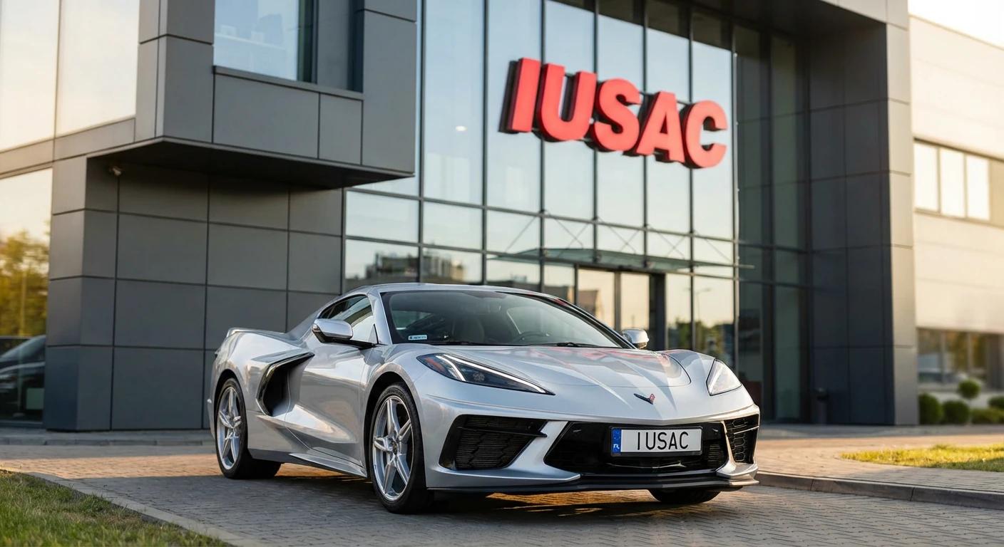 Gotowy do jazdy Chevrolet Corvette C8 2024 z polską tablicą rejestracyjną przed biurem IUSAC