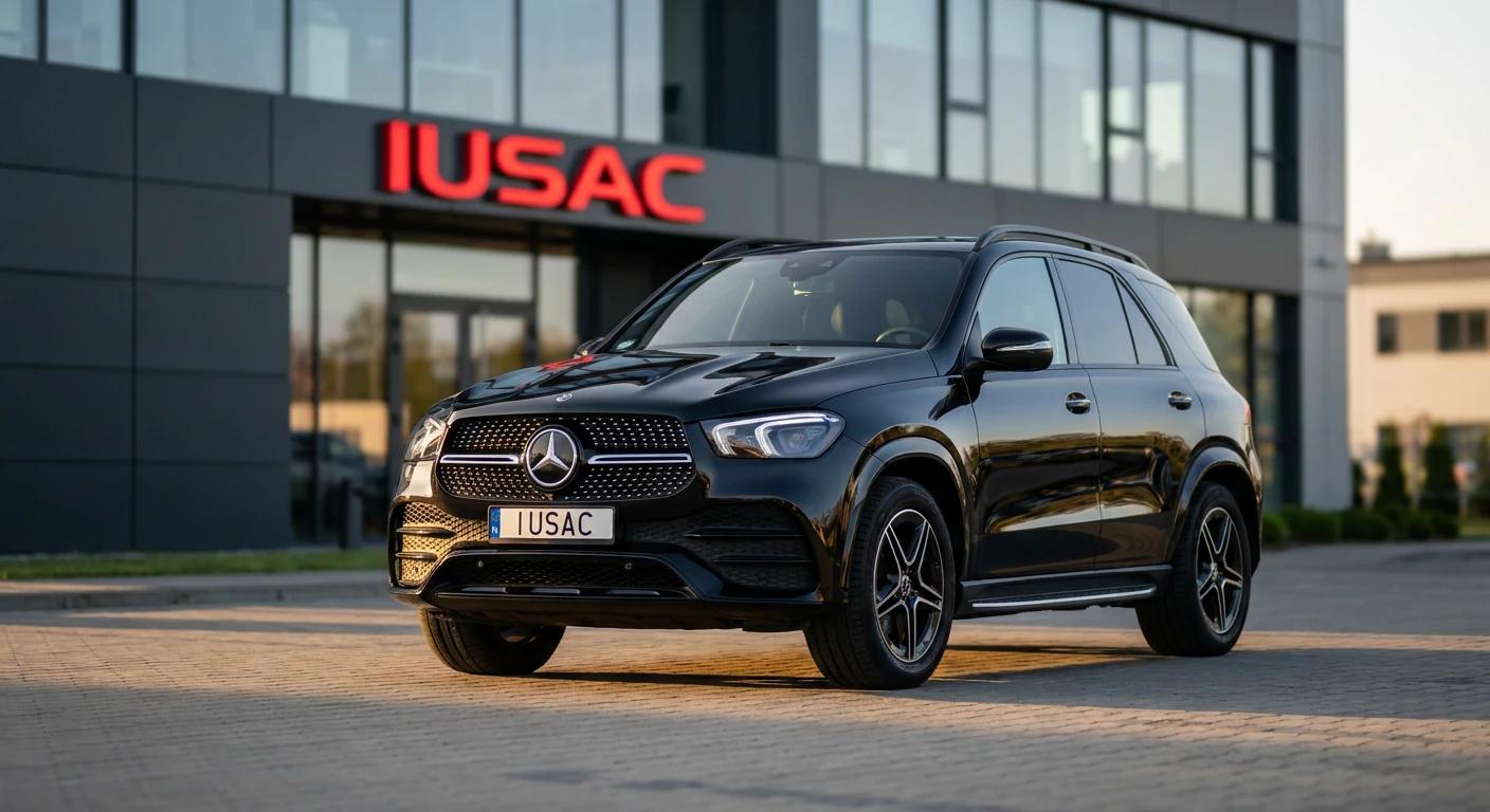 Gotowy do wydania klientowi Mercedes GLE z USA przed siedzibą firmy IUSAC