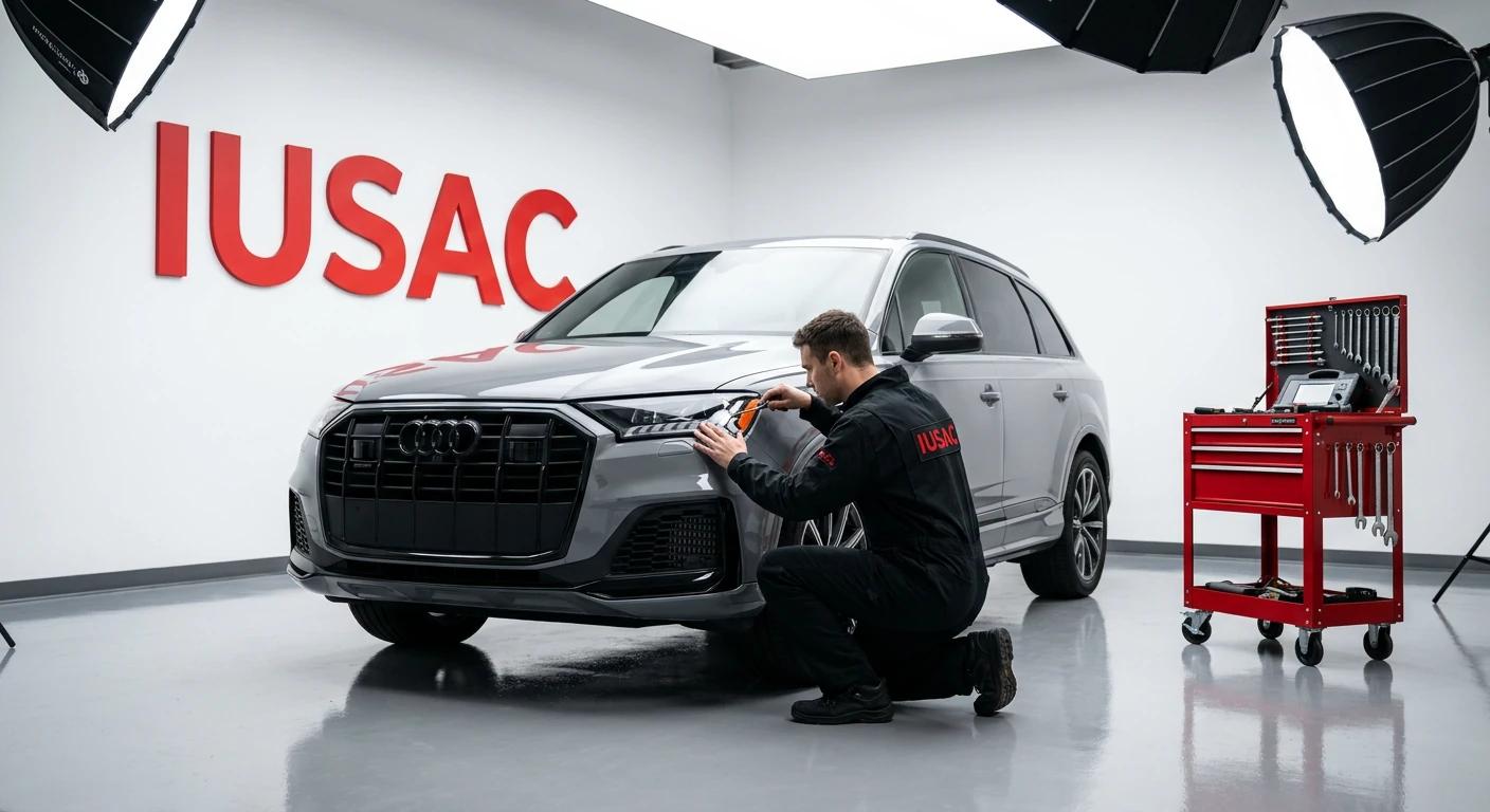 Mechanik IUSAC dostosowujący oświetlenie Audi Q7 do europejskich norm przed rejestracją auta z USA