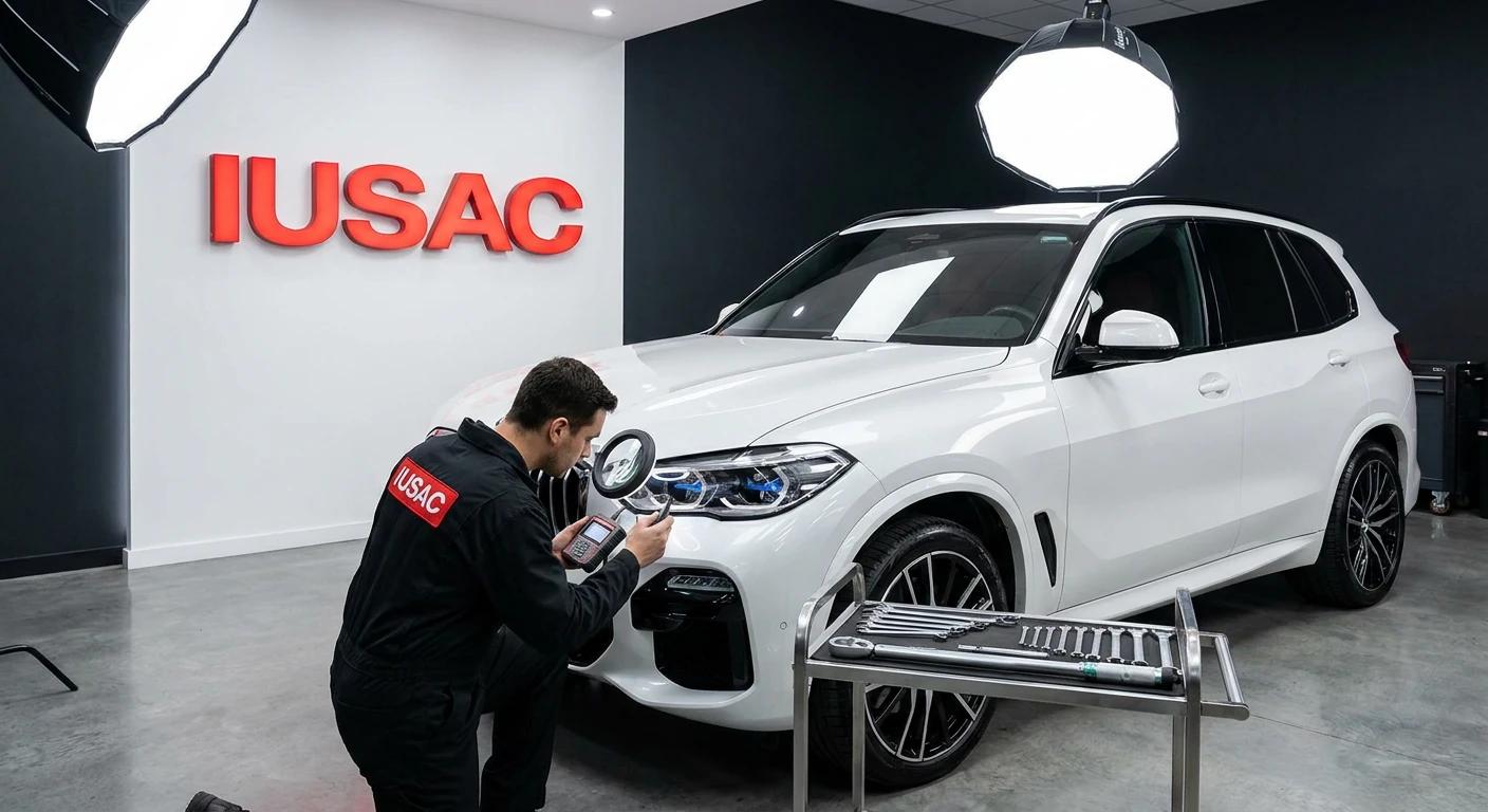 Technik IUSAC modyfikujący oświetlenie w BMW X5 G05 przed rejestracją samochodu z USA