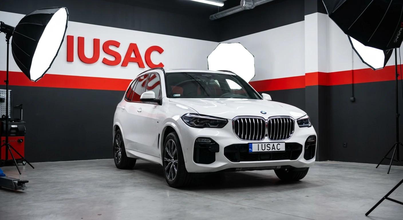 Białe BMW X5 G05 z USA w nowoczesnym warsztacie IUSAC gotowe do wydania klientowi