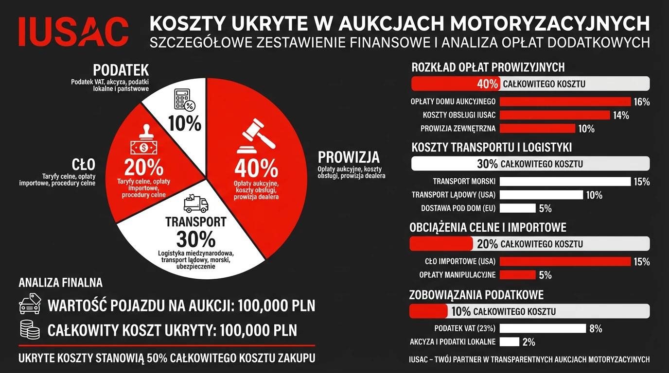 Wykres IUSAC prezentujący ukryte koszty i opłaty na aukcjach Copart i IAAI