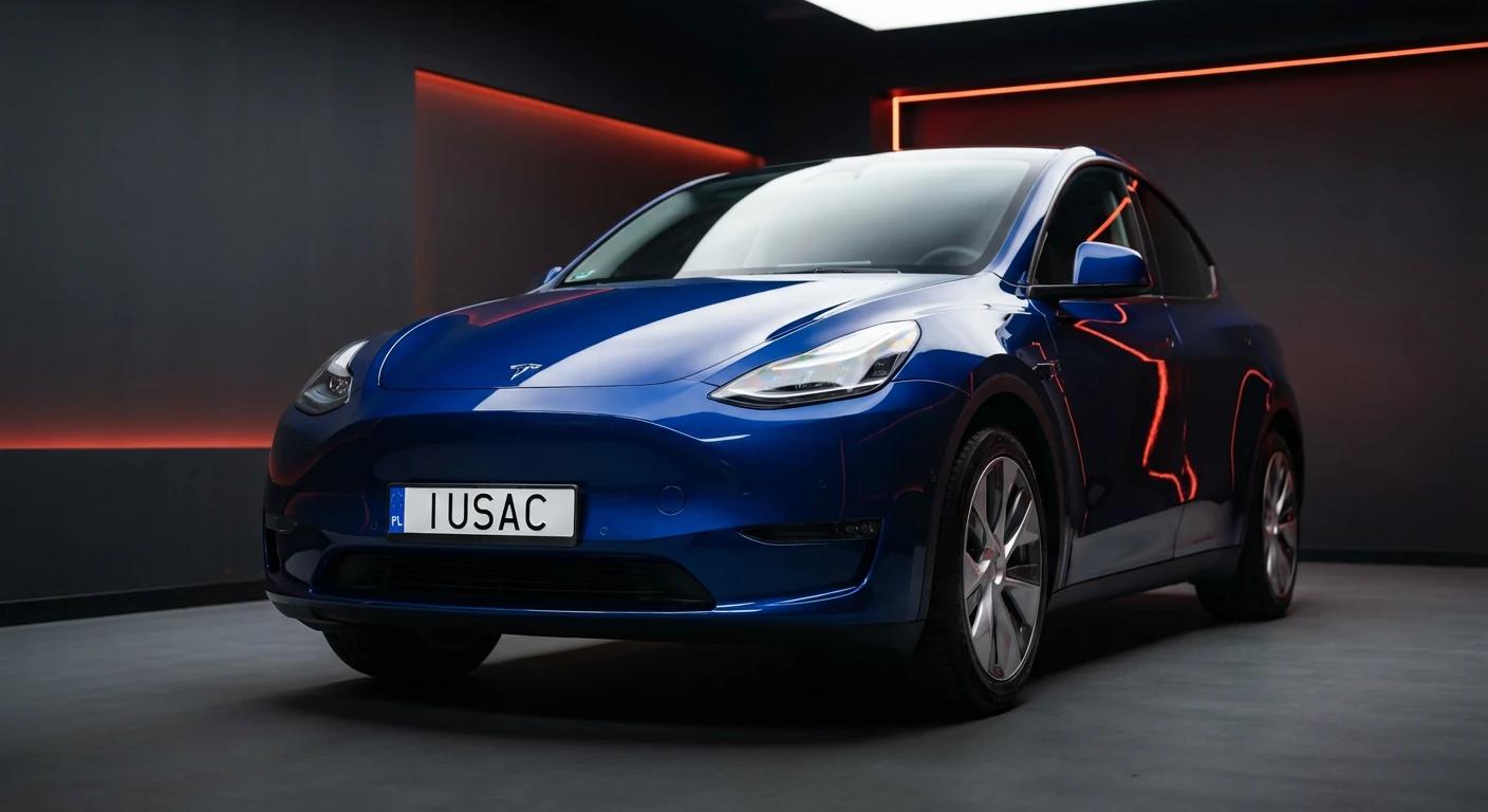 Gotowa do wydania Tesla Model Y po naprawie w IUSAC z polską tablicą rejestracyjną