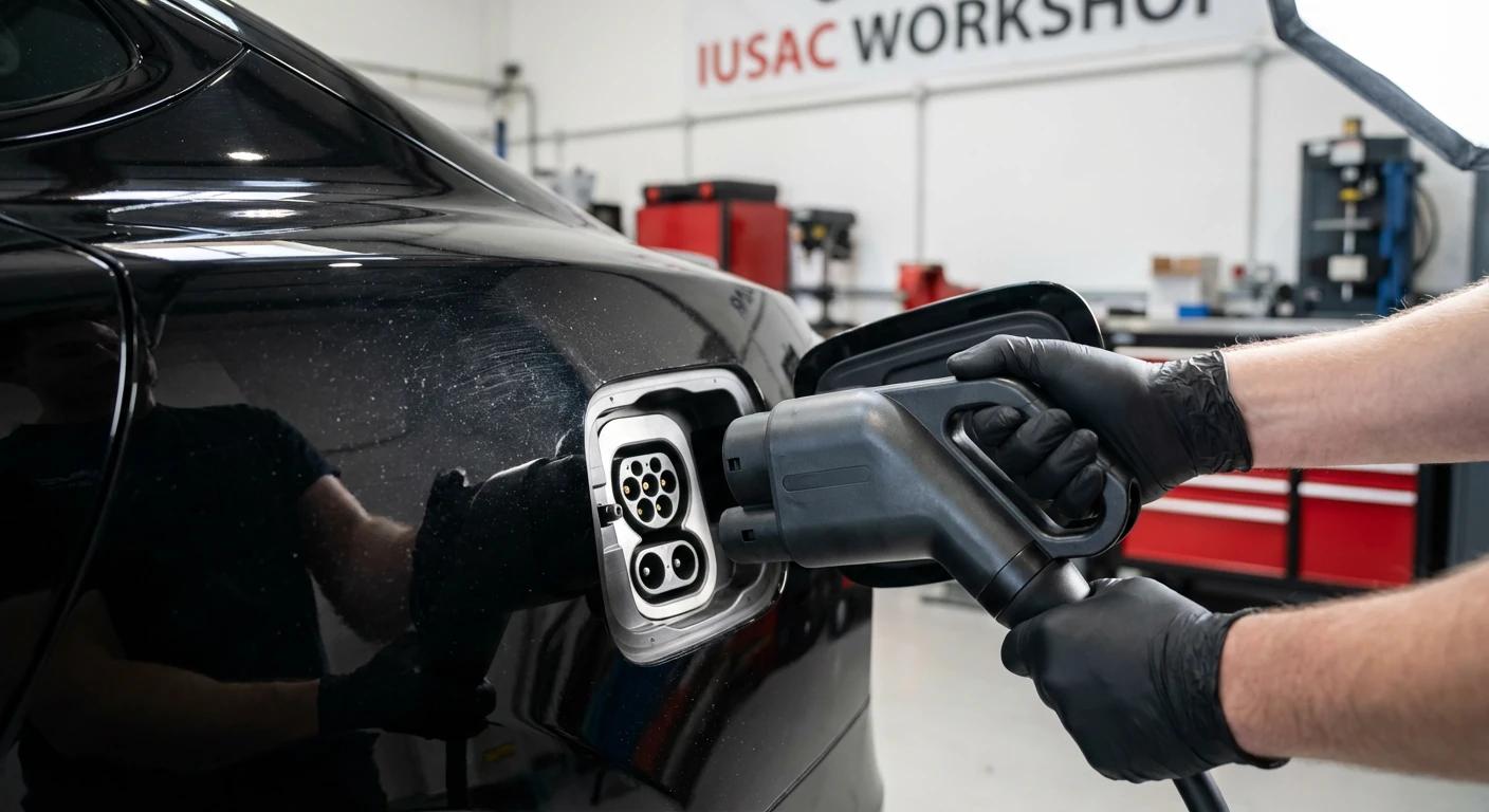 Konwersja portu ładowania Tesli z USA na europejski standard CCS2 w serwisie IUSAC