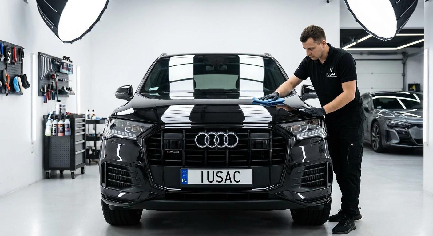 Naprawione Audi Q7 gotowe do wydania klientowi w serwisie IUSAC po imporcie z USA