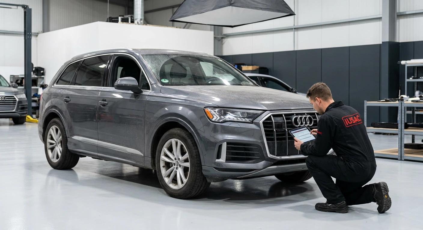 Inspekcja Audi Q7 po transporcie z USA w centrum logistycznym IUSAC