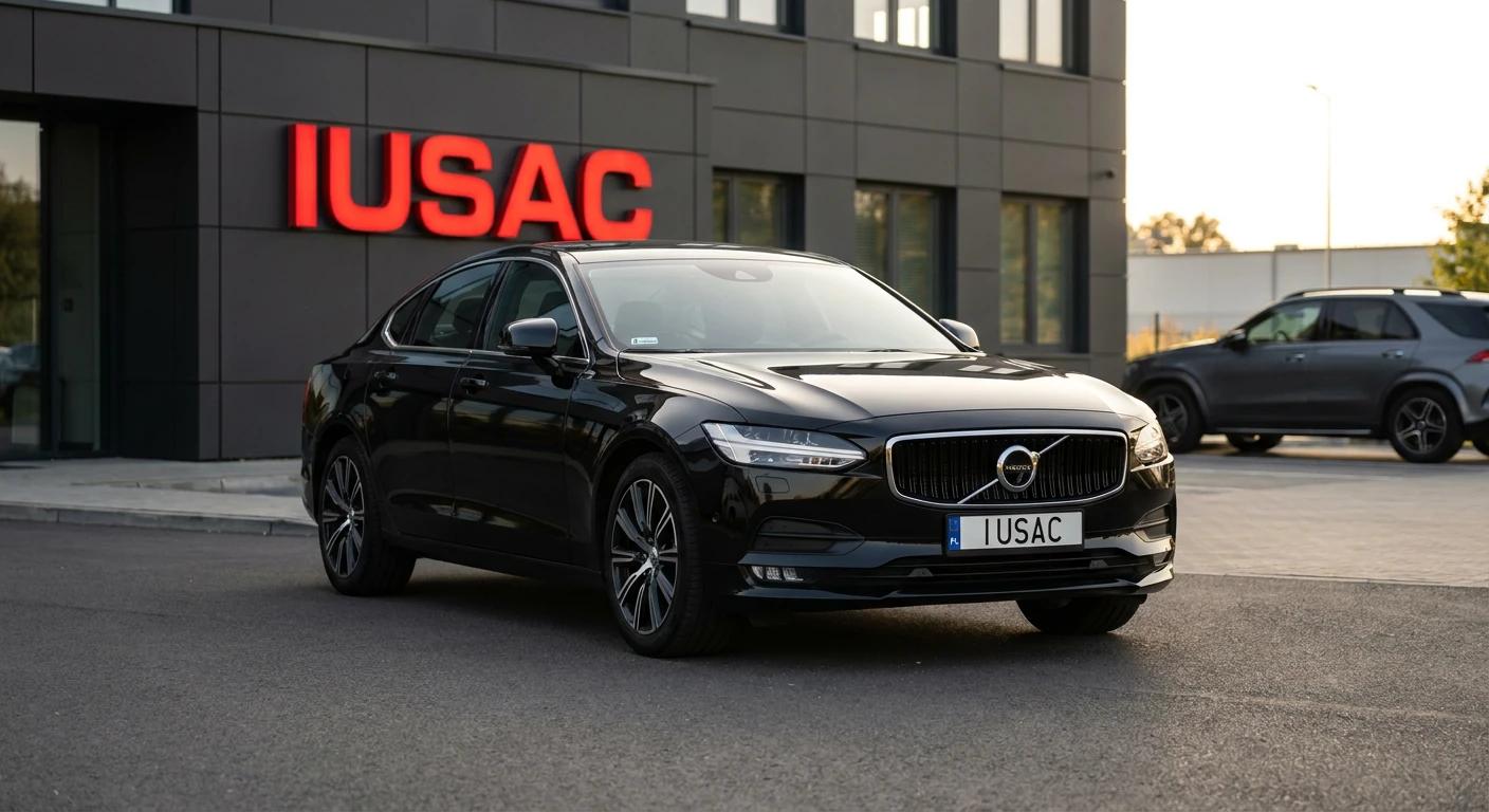 Czarne Volvo S90 z USA po pełnej homologacji zaparkowane przed siedzibą firmy IUSAC