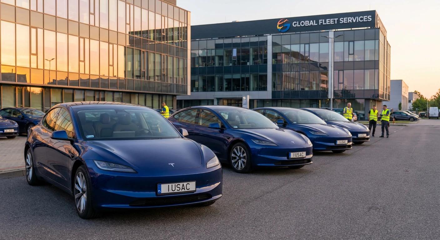 Flota samochodów Tesla Model 3 przygotowana do wydania klientowi korporacyjnemu przez IUSAC Group.