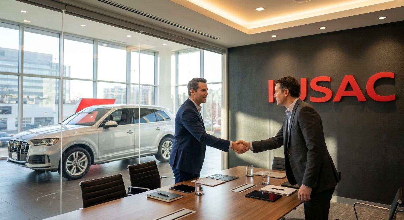 Spotkanie biznesowe B2B w biurze IUSAC Group – hurtowy import aut z USA jako przewaga konkurencyjna.