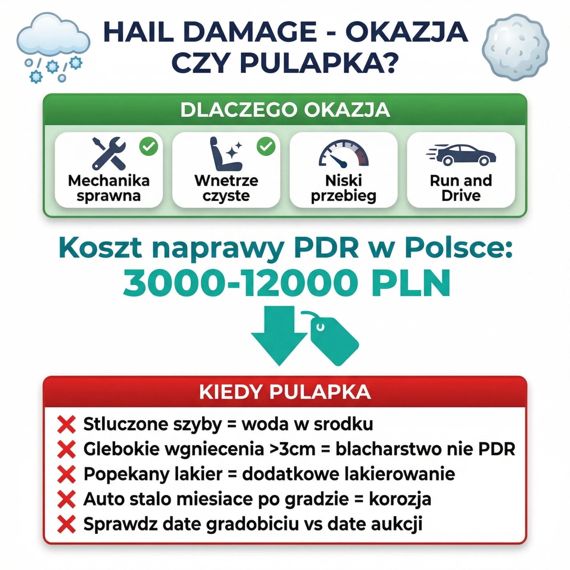 Hail damage - okazja czy pułapka, checklista 5 punktów weryfikacji auta po gradobiciu z kosztami naprawy PDR