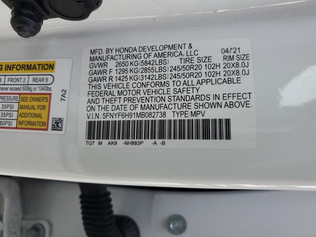 2021 Honda Pilot Touring - zdjęcie 13