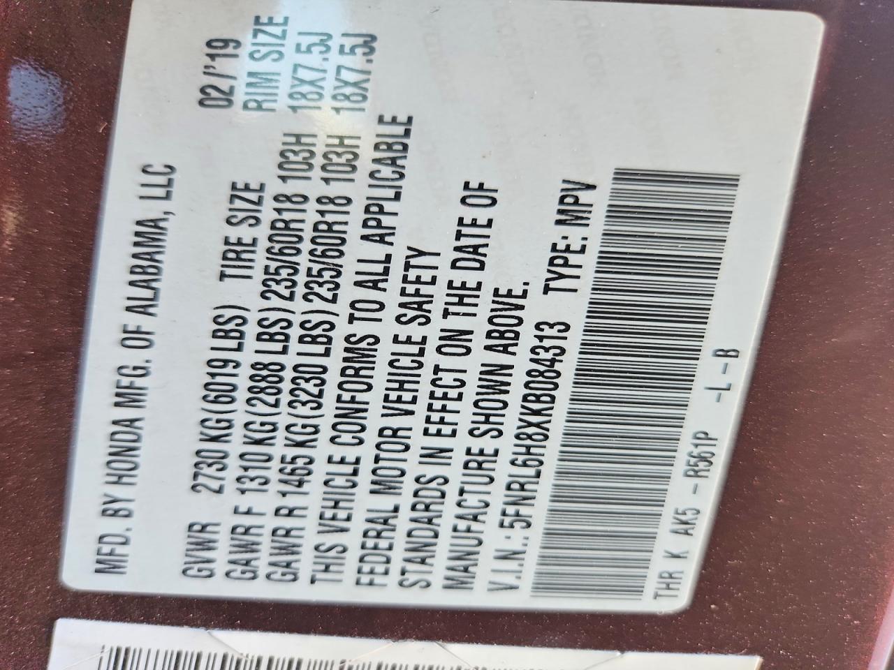 2019 Honda Odyssey Touring - zdjęcie 13