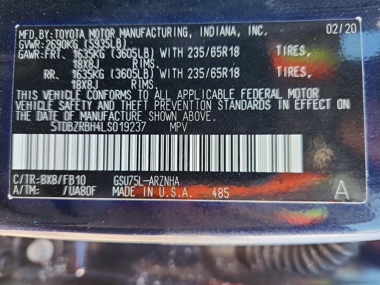 2020 Toyota Highlander Le - zdjęcie 14